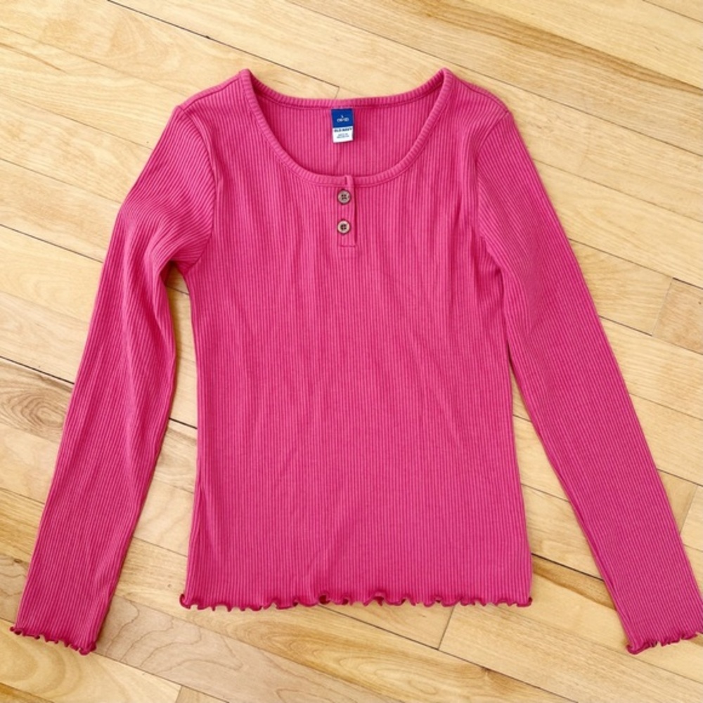 Old Navy Pink Ribbed Henley Long Tee - Size L